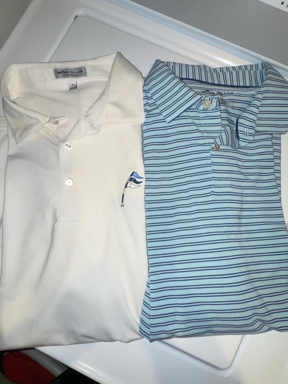 Peter Millar Men's Polo Bundle - White and Light Blue Striped - Picture 1 of 15